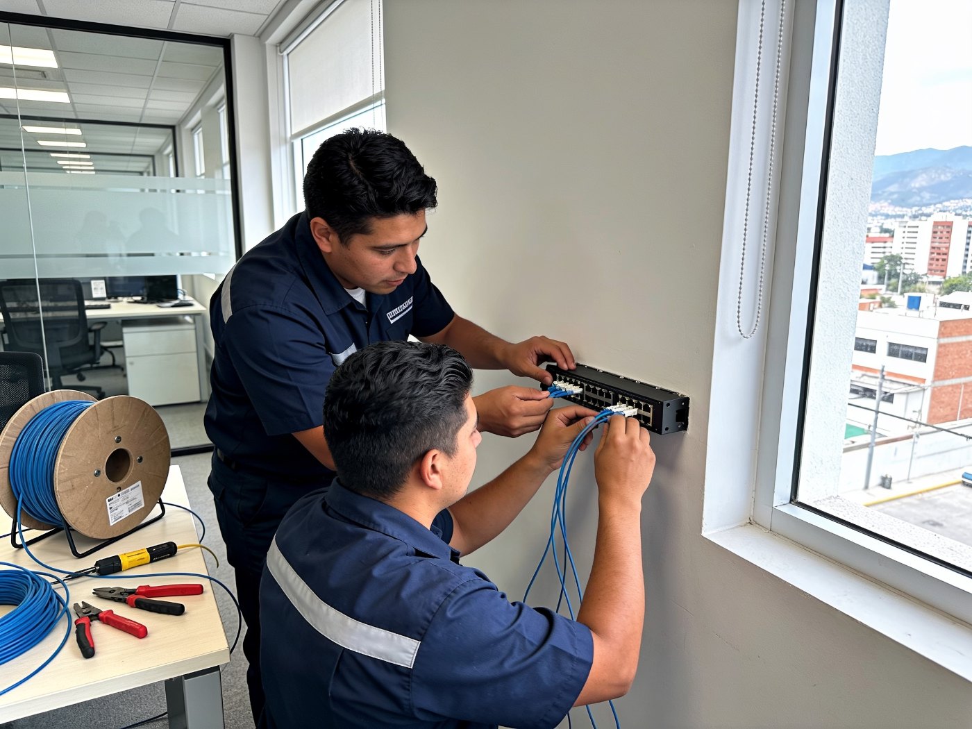 Equipo de PERKS instalando equipo de red